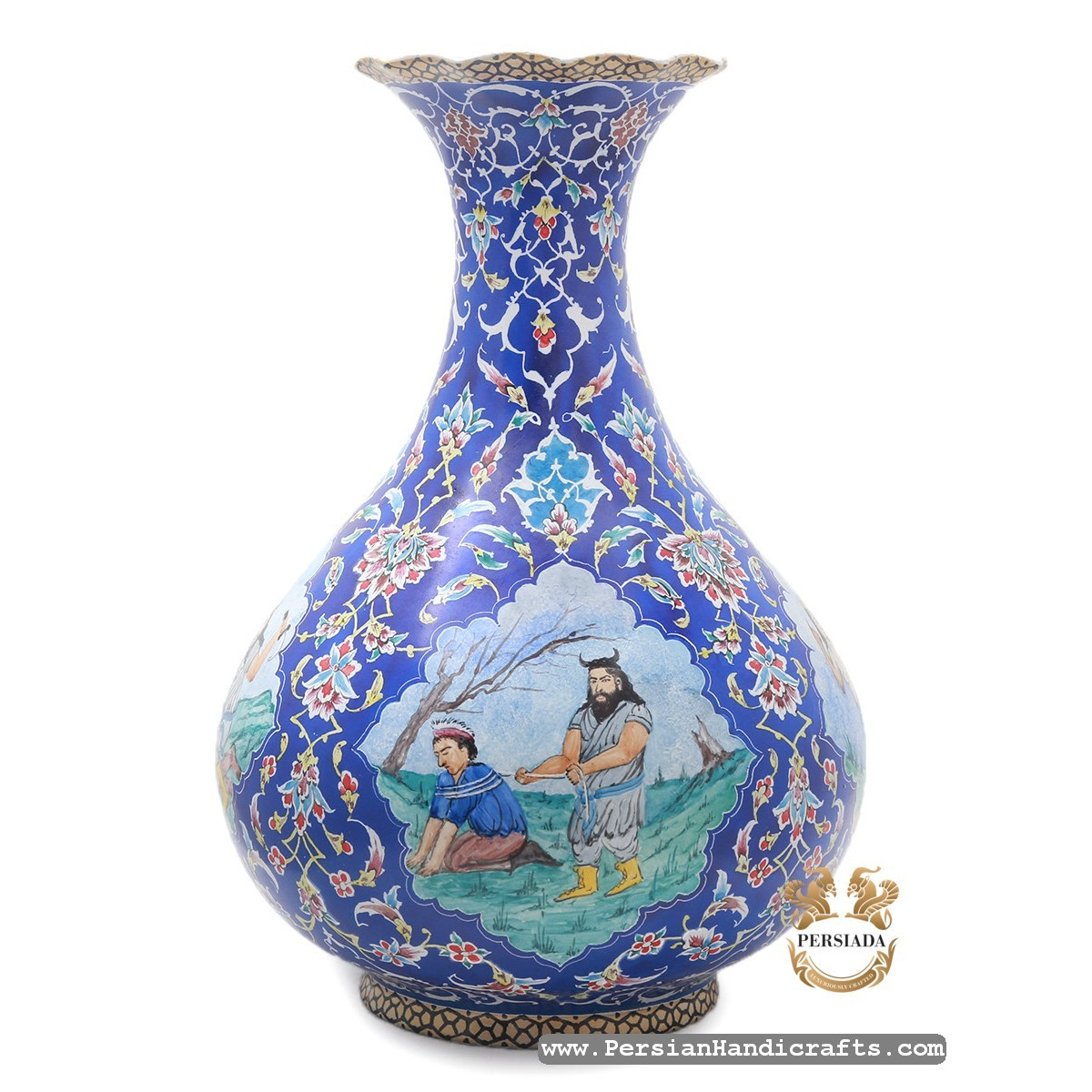 Flower Vase | Rostams Seven Labours Minakari | HE7117-Persian Handicrafts