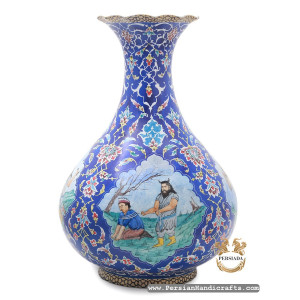 Flower Vase | Rostams Seven Labours Minakari | HE7117-Persian Handicrafts