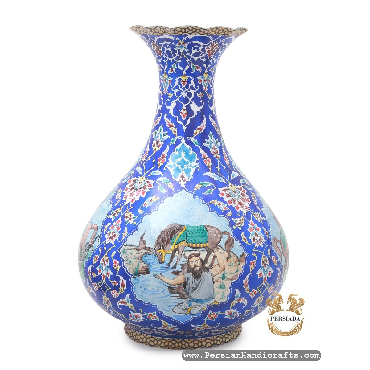 Flower Vase | Rostams Seven Labours Minakari | HE7117-Persian Handicrafts