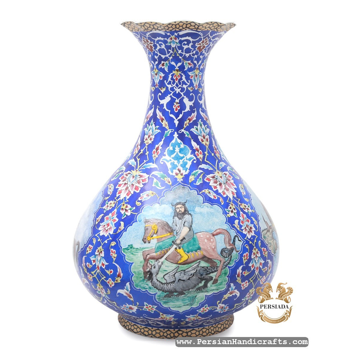 Flower Vase | Rostams Seven Labours Minakari | HE7117-Persian Handicrafts