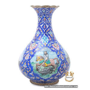 Flower Vase | Rostams Seven Labours Minakari | HE7117-Persian Handicrafts