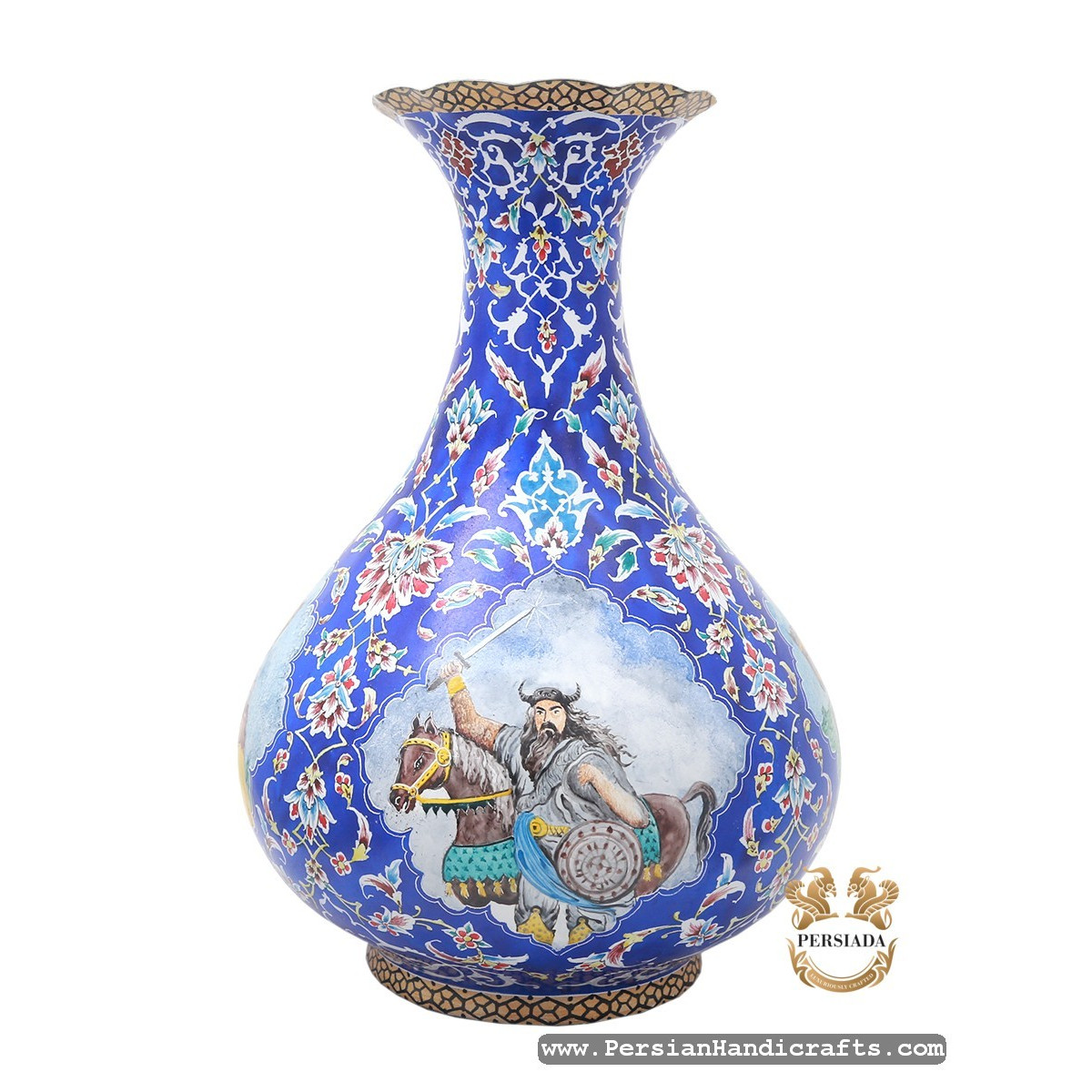 Flower Vase | Rostams Seven Labours Minakari | HE7117-Persian Handicrafts