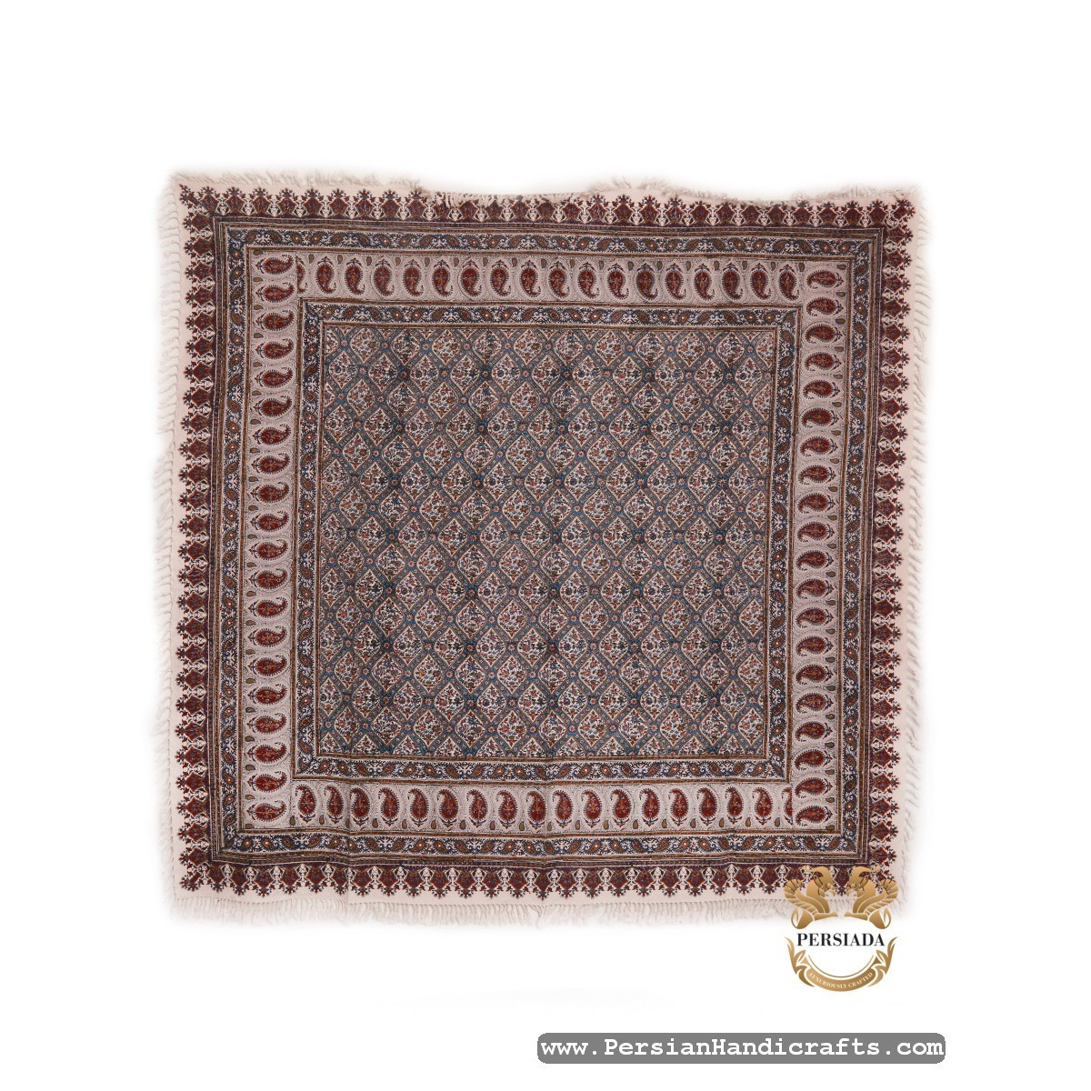 Square Tablecloth | Hand Printed Ghalamkar | HGH7103-Persian Handicrafts