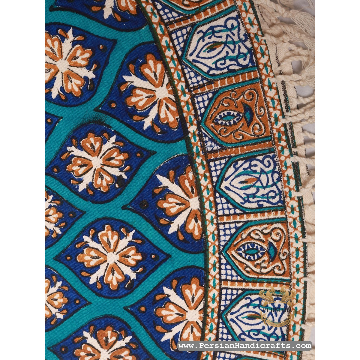 Round Tablecloth | Hand Printed Ghalamkar | HGH7122-Persian Handicrafts