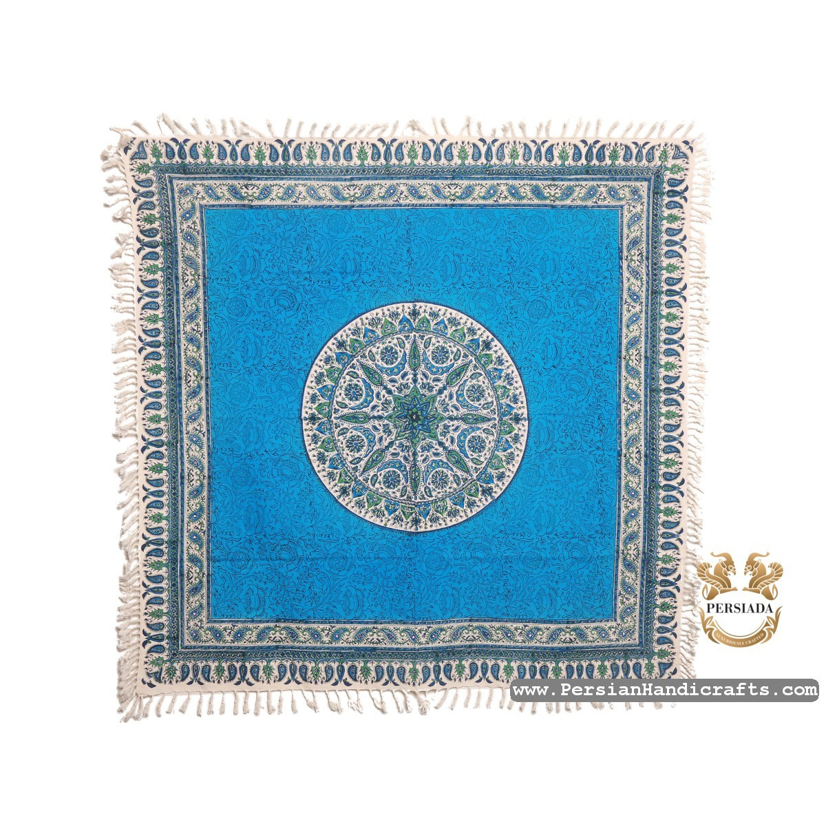 Square Tablecloth | Hand Printed Ghalamkar | HGH7130-Persian Handicrafts