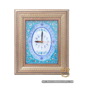 Minakari Clock Khatam Frame | Enamel On Marquetry | HKH7119-Persian Handicrafts