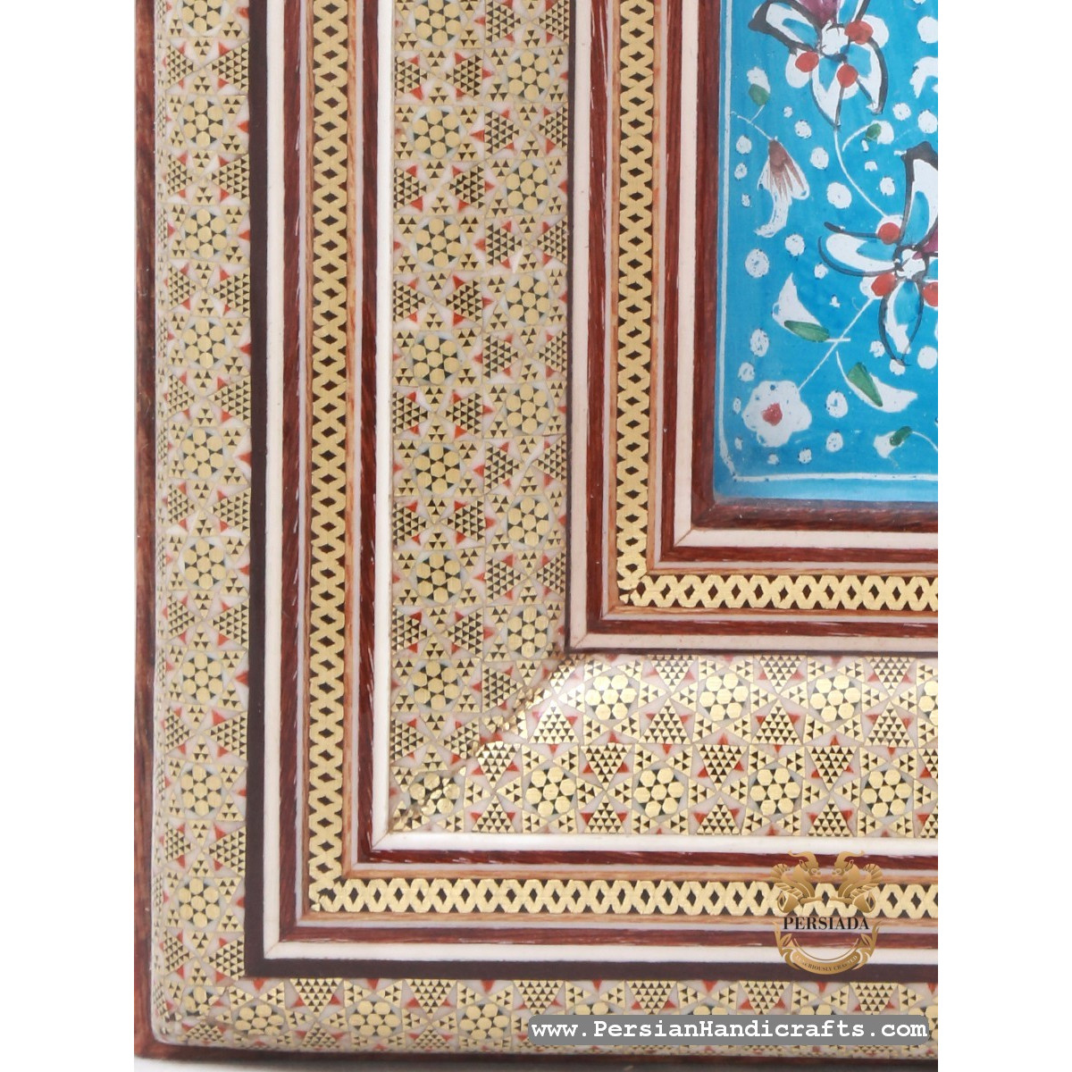 Minakari Clock Khatam Frame | Enamel On Marquetry | HKH7119-Persian Handicrafts