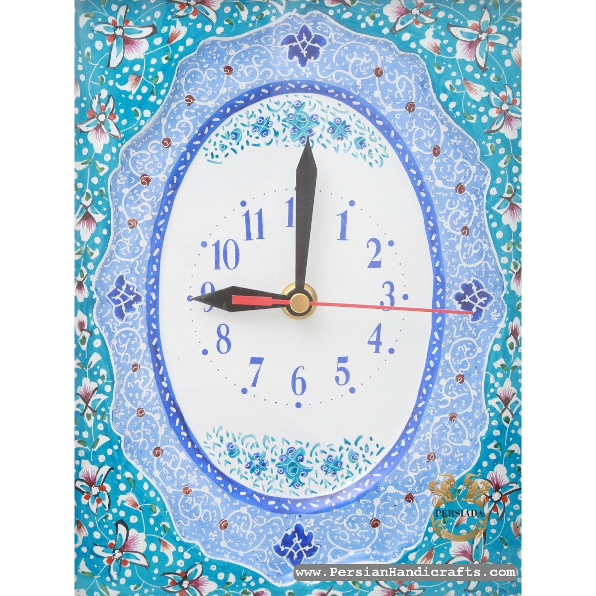 Minakari Clock Khatam Frame | Enamel On Marquetry | HKH7119-Persian Handicrafts