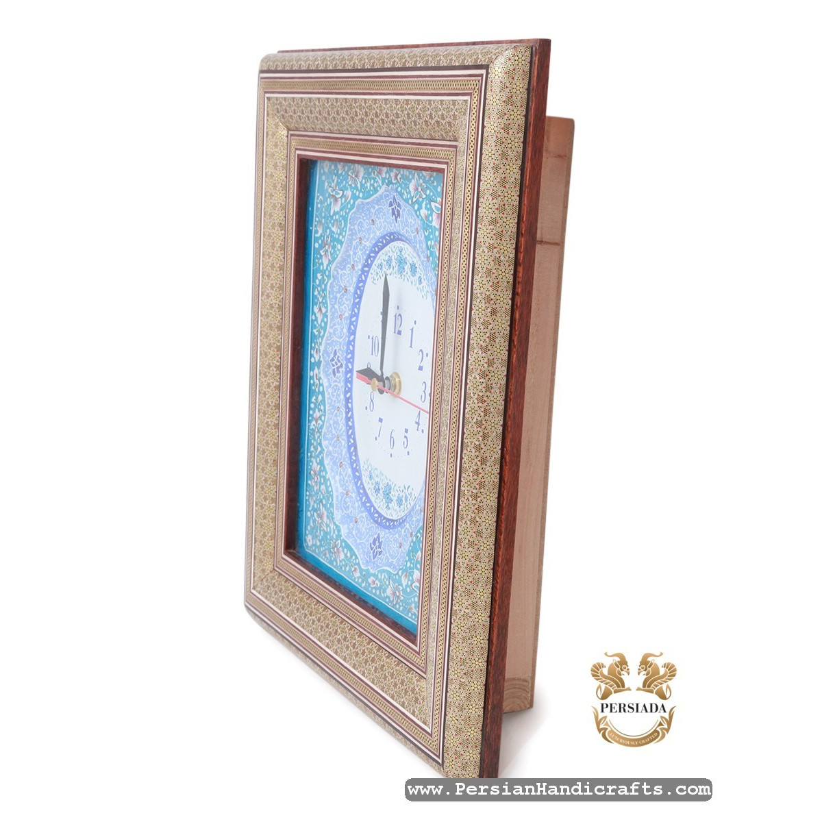 Minakari Clock Khatam Frame | Enamel On Marquetry | HKH7119-Persian Handicrafts