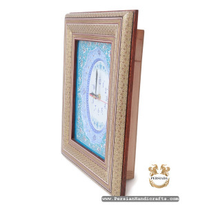 Minakari Clock Khatam Frame | Enamel On Marquetry | HKH7119-Persian Handicrafts