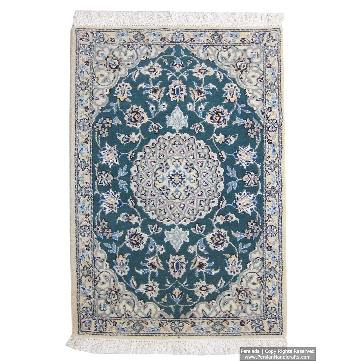 Medallion Design Wool & Cotton Naein Persian Rug  -  RN5003-Persian Handicrafts