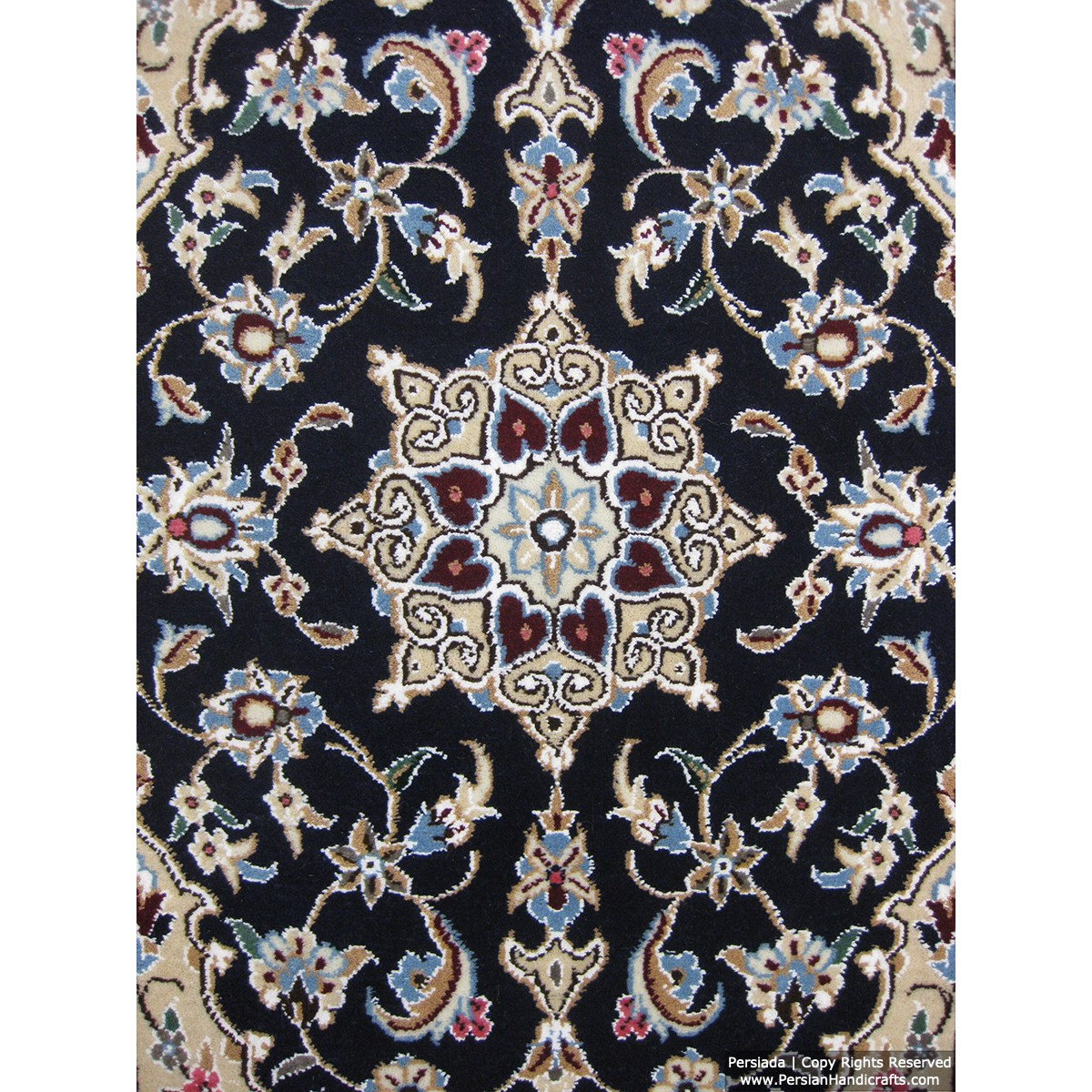 Medallion Design Wool & Cotton Naein Persian Rug  -  RN5015-Persian Handicrafts