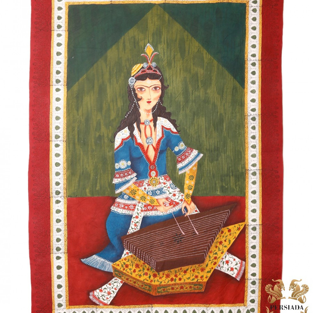 Qajar Woman Portrait | Hand Painted Ghalamkar Fabric | Persiada PHGH501