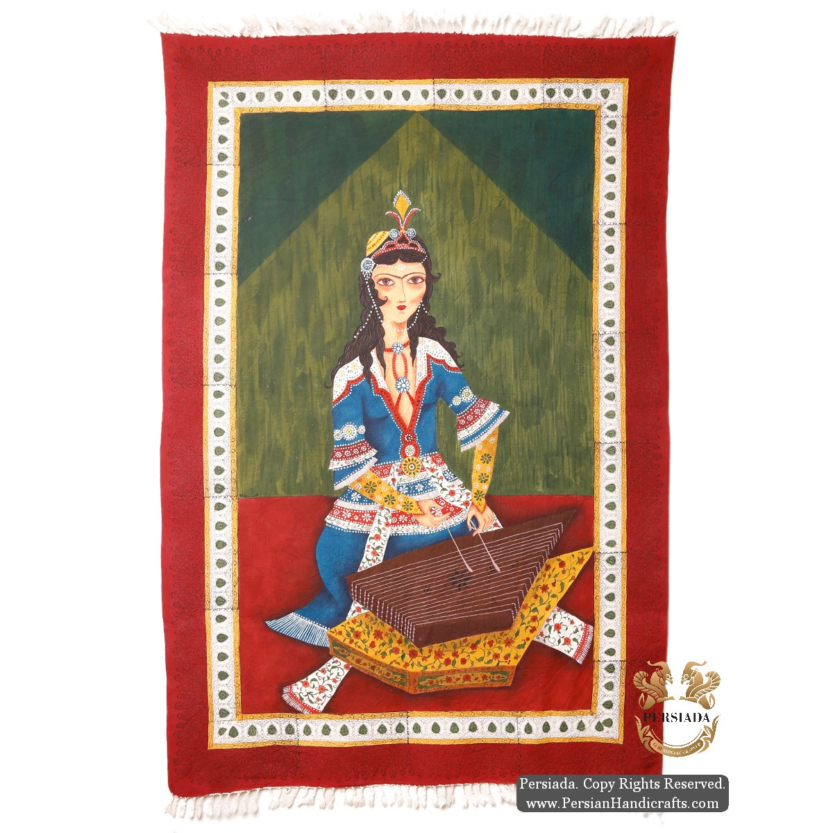 Qajar Woman Portrait | Hand Painted Ghalamkar Fabric | PHGH501-Persian Handicrafts