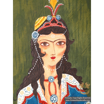 Qajar Woman Portrait | Hand Painted Ghalamkar Fabric | PHGH502 Qajar Woman Portrait | Hand Painted Ghalamkar Fabric | PHGH502
