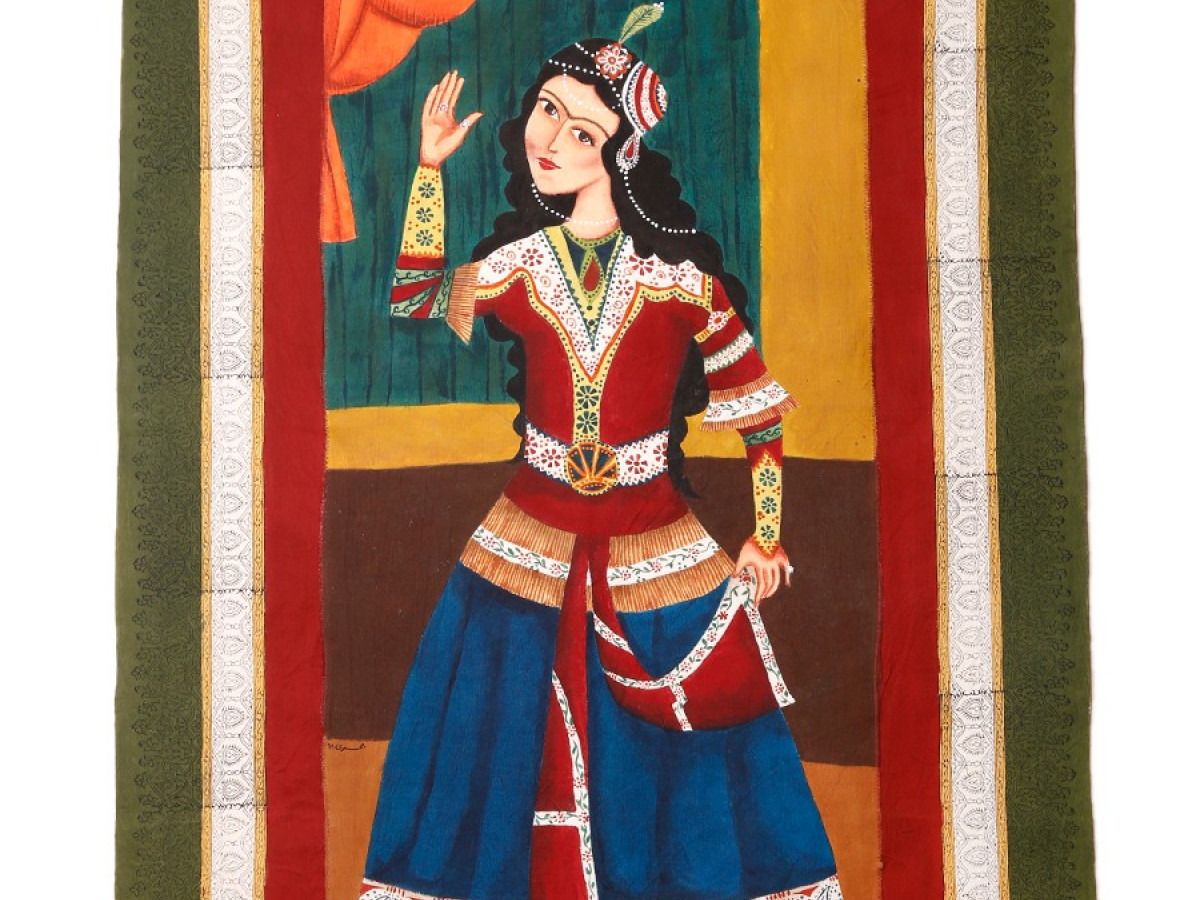 Qajar Woman Portrait | Hand Painted Ghalamkar Fabric | Persiada HGH5108