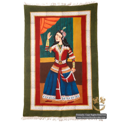 Qajar Woman Portrait | Hand Painted Ghalamkar Fabric | HGH5108