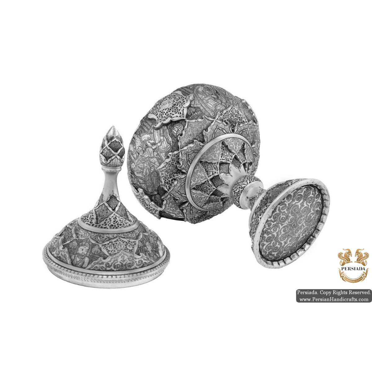 Luxurious Pedestal Dish | Multi Dimensional Handgraved Ghalamzani | PHGL504-Persian Handicrafts